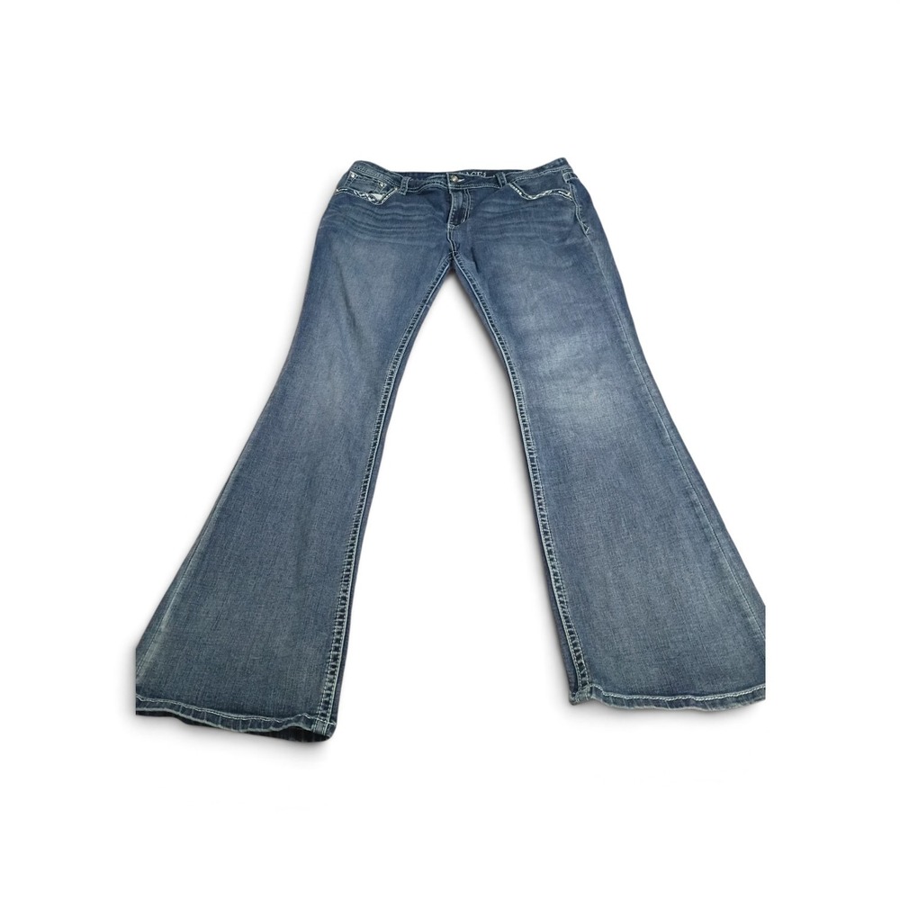 Judy Blue Slim Boot Cut Jeans Medium Wash Distressed Braided Detail 15/32